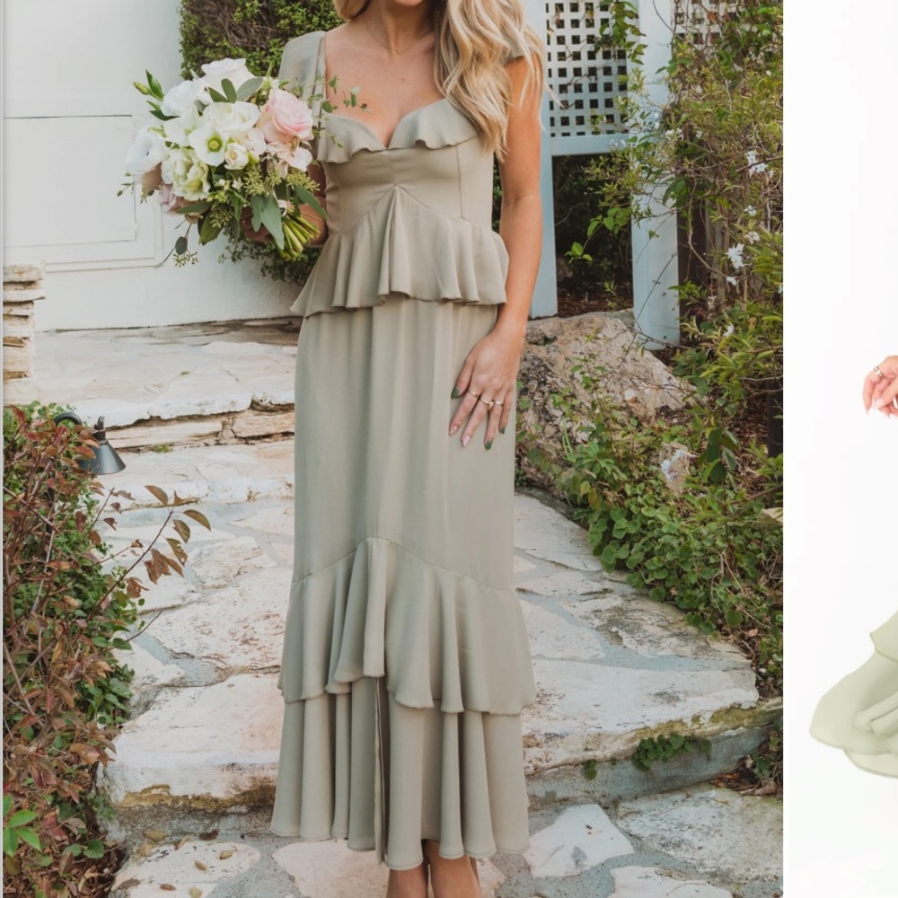 Show Me Your Mumu- Reece Ruffle Dress- Size M- Moss Green Crisp